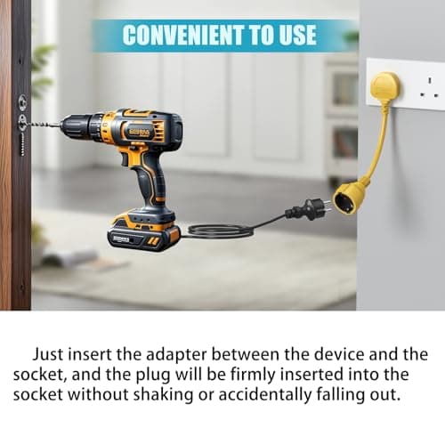 HITRENDS EU to UK Plug Adapter | 25CM Short Cable | With 13A Fused | Converts EU 2-Pin to UK 3-Pin | 250V/13A, 3250W for Power Tools & Appliances, Yellow — view 5