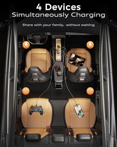 USB C Car Charger Retractable 4in1 Multi Ports for iPhone/iPad/Android — view 3