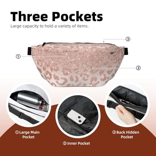 JKLQWC rose gold glitter Printed Fanny Pack Waist Bag for Men Women, Adjustable Bumbags Hip Bum Bag Travel Crossbody Bags Sports Running Hiking Belt Bag — view 5