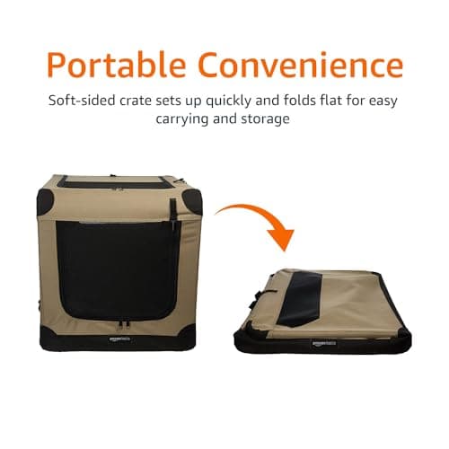 Amazon Basics 2-Doors Portable Soft-Sided Folding Travel Crate Kennel for cat, dog, and other small animals, Tan, M 76 cm x 54 cm x 54 cm — view 6