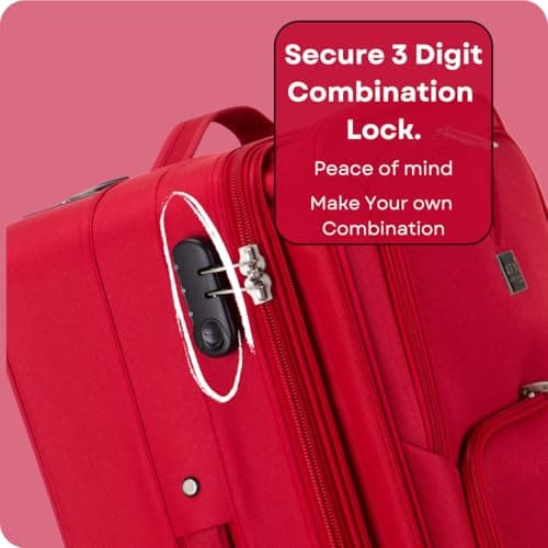 ATX Luggage 26” Medium Suitcase Expandable Durable Lightweight Suitcase with 2 Wheels & Built-in 3 Digit Combination Lock (Red, 79 Liter) — view 6