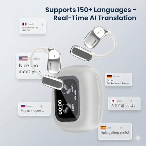 DEMPOWER Wireless Earbuds with Smart Touch Screen Case – AI Voice Translator Supporting 144 Languages, ANC Noise Cancelling, Remote Camera Control, 360° Surround Sound, Bluetooth 5.4 Headphones — view 4