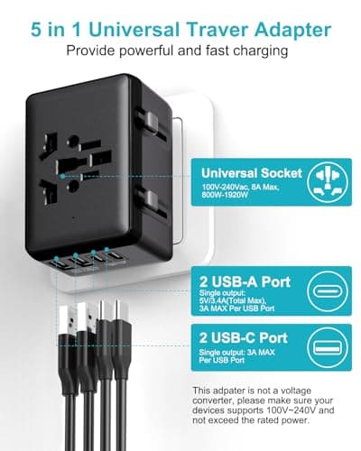 Universal Travel Adapter Worldwide, Travel Plug Adapter Worldwide With 2 USB C & 2 USB Travel Adaptor All in One International Travel Adapter Universal Charger Power Adapter for European EU US UK AUS — view 5