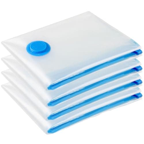 Vacuum Storage Bags - 4 Pack 100X130CM Extra Large Strong Space Saver Compression Bags - Reusable Vacuum Pack Bags Double Zip Seal Travel Vacuum Storage Bags for Clothes Duvets Quilts Bedding Pillows