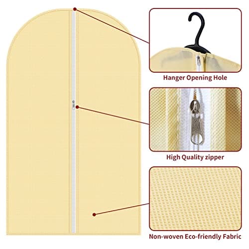Vinsani 3pc Dustproof Garment Bags Hanging Clothes Covers Breathable, Cream — view 3