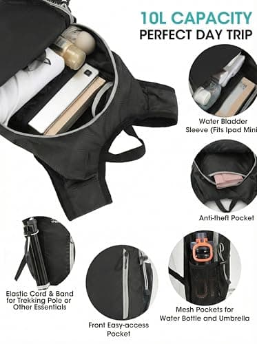 Foldable Small Hiking Backpack with 3 Strap Pockets – Lightweight 300D Spill-proof Daypack for Men Women – Packable Small Travel Backpack with Chest Strap & Trekking Pole Holder – Durable Outdoor Bag — view 4