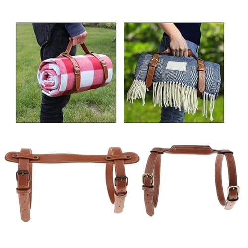 ulafbwur Blanket Belt Carry Strap Elastic Adjustable Faux Leather Handle Wide Application Blanket Carry Strap for Home Blanket Belt Rug Carrier — view 6