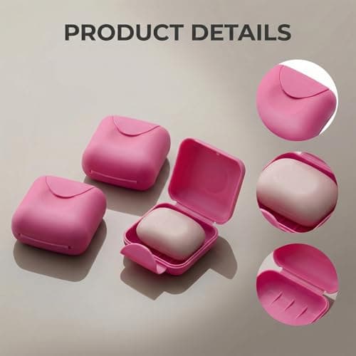 Hopzab 2 Pcs Travel Soap Box Small Size Square Soap Dish with Sealed Lid Portable Waterproof and Leakproof Case Holder for Home Bathroom Outdoor Gym Vacation Travel,Rose Red — view 3