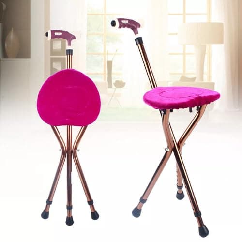 Donened - Walking Stick with Seat, Foldable Walking Stick Chair with LED Night Light & Cushion Cover, Adjustable Height, Cane Stool for Elderly Men, Disabled, max Load 100kg — view 4
