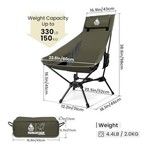 OneTigris Tigerblade High Back Camping Chair with Pillow Design, Comfortable Widened Seat Folding Chair — view 3