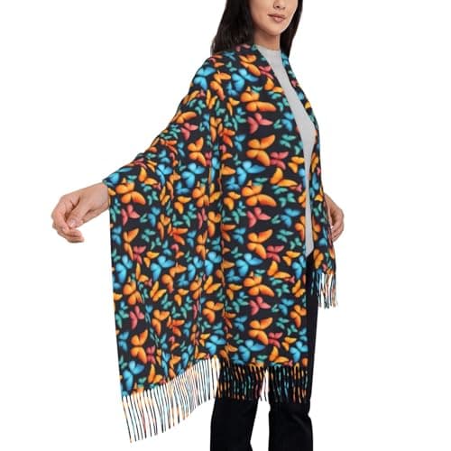 Colorful Butterfly Print Elegant Fringe Scarf Shawl Wrap For Women Winter Fall Spring Travel Accessory Gift — view 4