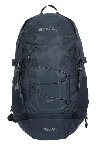 Mountain Warehouse Pace 20L Rucksack - Hydration Compatible Backpack, Airflow Back System Rucksack, Packaway Rain Cover - Bag for Travelling, Hiking, Camping Navy