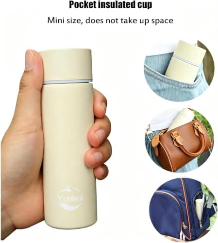Stainless Steel Water Bottle, Mini Flask 150ML,Coffee Vacuum Small Flasks Small Capacity Portable Travel Drink Water Bottle Insulated Cup (Matte White) — view 4