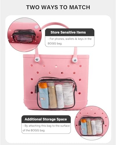 FFpaw 7 Packs Clear Beach Tote Bag Accessories Insert Hooks Phone Holder for Beach Bags Travel Makeup Clean Toiletry Brush Organizer Divider Storage Inner Compatible Pouch Cosmetic Bag, Black, Mini — view 4