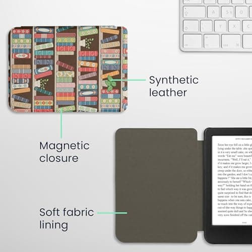 kwmobile Cover for Kobo Clara BW/Colour Case - eReader Cover with auto sleep funktion - Summer Library with Blue/Green/Dark Pink — view 5