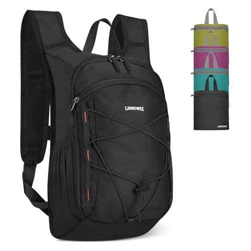 LAIMEIWEE Lightweight Foldable Hiking Backpack - 13L Small Rucksack for Men & Women, Water-repellent Travel Bag, Packable Daypack for Walking, Camping, Sports & Outdoor (Black)
