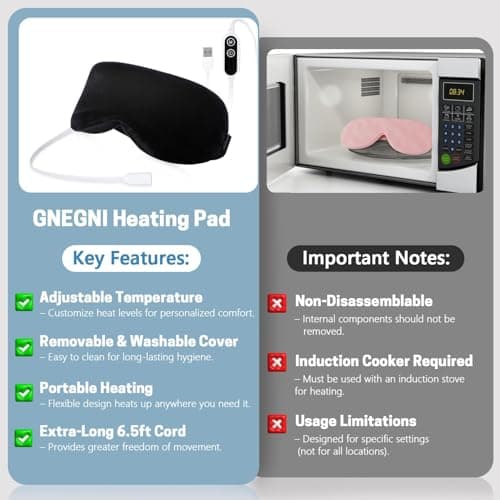 GNEGNI LIFE Heated Eye Mask,Smart Temperature&Timer Control, USB Soft Cotton Warm Eye Compress, for Dry Eyes, Blepharitis, Dark Circles and Sleep&Travel（Black） — view 5