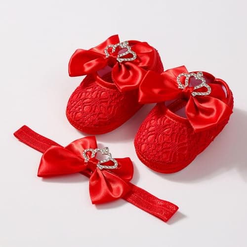 APGLSXY Stylish Crowns Bowknot Design Newborns Girl Shoe Headband Set Feature Soft Soles and Comfortable Fabric Soft Baby Footwearsophisticated Child Girl Footwear — view 3