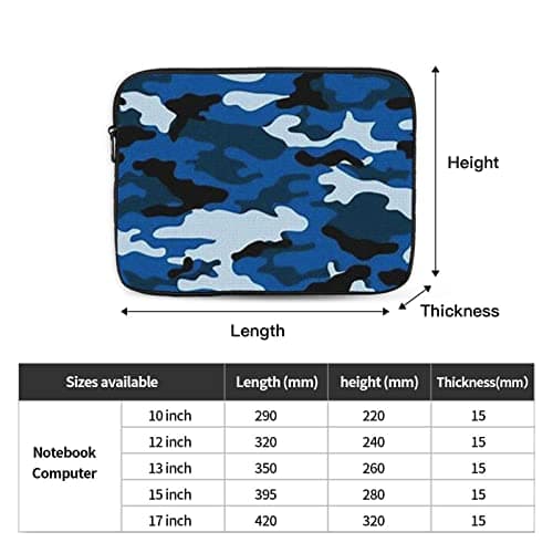 Blue Camo Printed Laptop Sleeve Case 15 Inch - Protective Laptop Cover Bag Shockproof Notebook Computer Bag For Men And Women — view 4