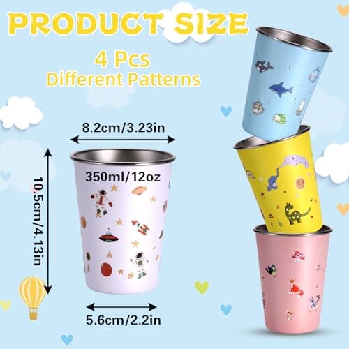 Hejo Set of 4 Stainless Steel Cups for Kids, 350ml Reusable Drinking Cups — view 2