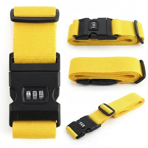 StoneMaxi Adjustable Luggage Straps With Locks 3 Digit Combination Lock Multi-Colour Travel Suitcase Straps Security Password Lock Travel Accessories Suitcase Belt (Yellow)