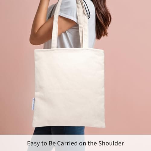 CREAWONDER Canvas Tote Bags with Handles Reusable Grocery Shopping Bag Sturdy Cotton Blank Cloth Bags for Women — view 3