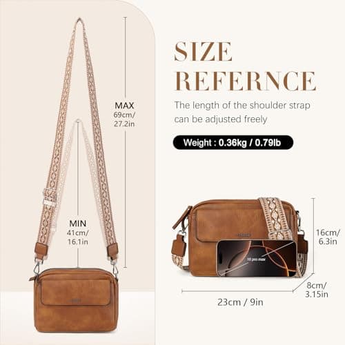 GLITZALL Women’s Crossbody Bag Faux Leather Shoulder Bag with Wide Adjustable Strap, Small Camera Bag Handbag with Front Pocket and Zip Closure, Casual Messenger Bag for Travel Everyday Use — view 3