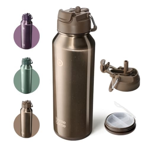 bottlebottle Insulated Water Bottle with Straw 1180ml(40oz) Sports Stainless Steel Water Bottles with Handle Lid Outdoors Drink Flask for Pills (Stardust Gold)