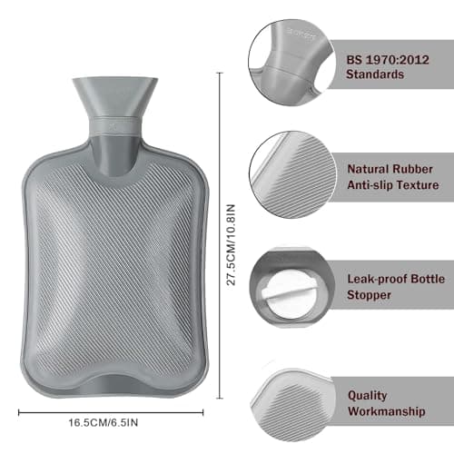 SUPERFA Rubber Hot Water Bottle for Feet, Grey Foot Warmer Slippers — view 2