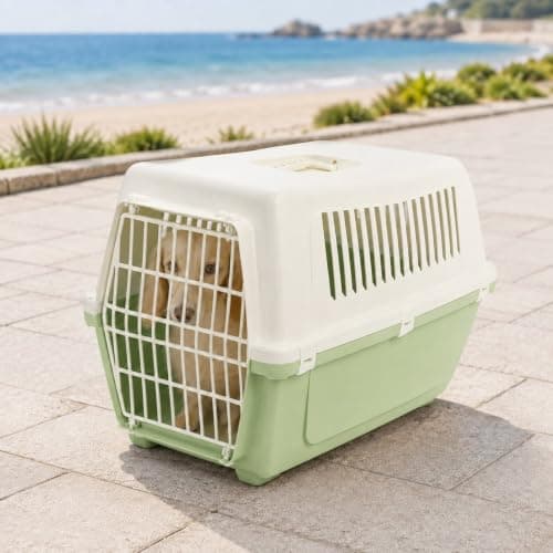 URBNLIVING Plastic Pet Carrier Dog Cat Travel Crate (Green-Medium) — view 2