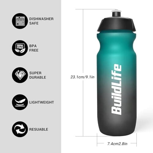 BuildLife Sport Water Bottle 2 Pack, 750ml Squeeze Bottle, BPA Free & Leak Proof Hand wash Cycling Bottles for Working Out, Fitness, Hiking, Outdoor Sports (GreenBlack+BlackWhite) — view 5