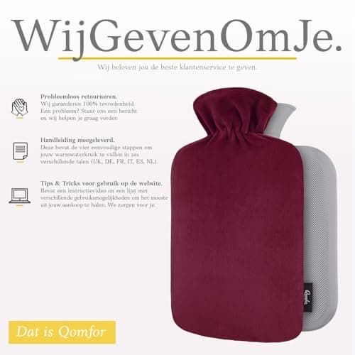 Hot Water Bottle - with Soft Premium Fleece Cover - Burgundy, 2L - Heating Pad for Menstrual Cramps & Period Comfort - Bed Foot Warmer - Hot & Cold Compress for Back, Stomach, Neck Pain Relief — view 6