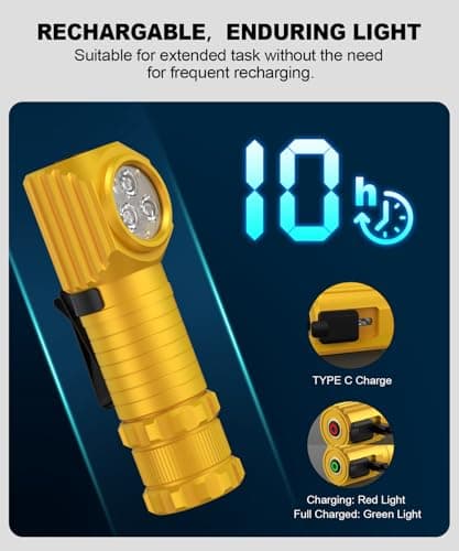 Spriak High Lumens LED Rechargeable Headlamp for Adults - Hard Hat Light Running Head Lamp with Red Light, Magnet, 180° Tilt, 7 Modes, Detachable Flashlight & Headband, Outdoor, Emergency 1PC,Gold — view 5