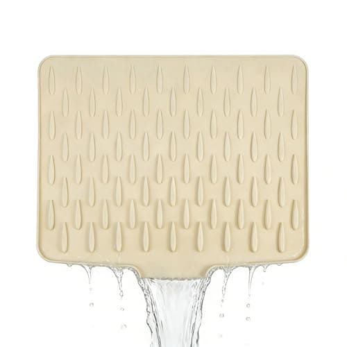 Wihozte Silicone Draining Mat, Non-Slip Silicone Dish Drying Mat No-Spill Dish Drainer Mat, Fast-Tableware Fruit Vegetable Draining Board Mat Folding Draining Board Mat (1, Beige)