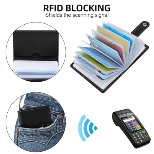 OSDUE Credit Card Holder for Women Men, Slim RFID Blocking Debit Card Wallet Soft PU Leather ID Bank Card Case with 26 Thickening Card Slots Travel Business Card Case (Black) — view 5