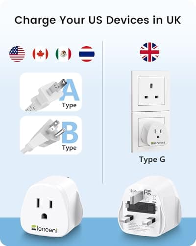 LENCENT US to UK Plug Adapter, 2/3 Pin USA to 3 Pin American Plug Adapter — view 2