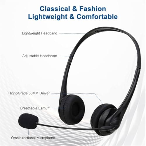 USB Headset for PC Laptop Phone, 3.5mm / USB / Type-C Jack 3-In-1 Wired Headphones with Noise Cancelling Mic & Audio Controls, Adjustable Headband Headset for Call Centers, Home Office, Online Chat — view 3