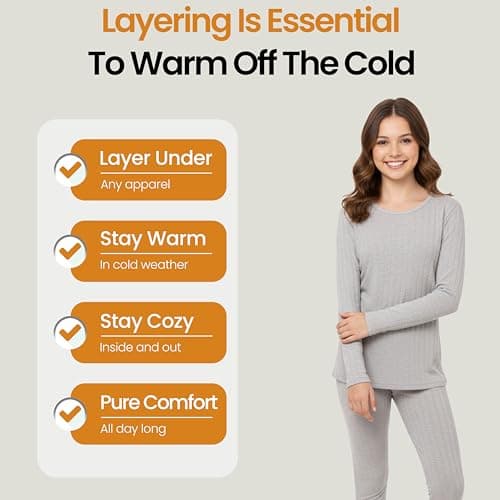Heatwave Thermalwear Girls Thermal Base Layer Set Long Sleeve Top & Bottom Kids Winter Outdoor Wear, Marl Grey 12-13 Years — view 3