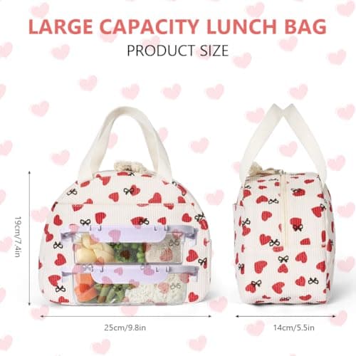 AOOTE Insulated Cooler Lunch Bag, Adults Kids Packed Lunch Box, Corduroy Cool Bag Lunche Box Container, Reusable Cooler Bags for Girls Boys Adults, Leakproof Tote Bags for Work School Picnic Travel — view 2