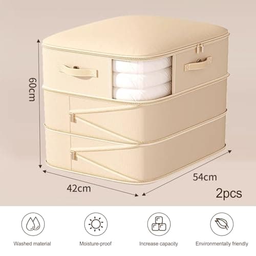 2Pack Compression Comforter Space Saving Bag - 136L Each 3 Layer Moistureproof Storage Bags with Dual Zips Washable Polyester Mouldproof Organiser Bags with Clear Window for Bedding Duvet (Beige) — view 2