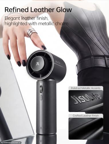JISULIFE Handheld Fan, PU Leather Design, 30H Cooling, Aroma Diffuser — view 2