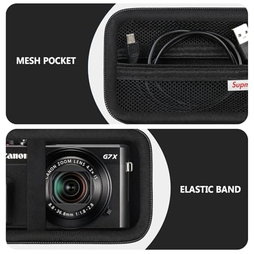 Supmay Hard Travel Case for Canon Powershot G7 X Mark II/ G7 X Mark III Digital Camera, Protective Storage Bag with Zipper Mesh Pocket for Battery Pack, Charging Cable and Other Accessories, Black — view 5