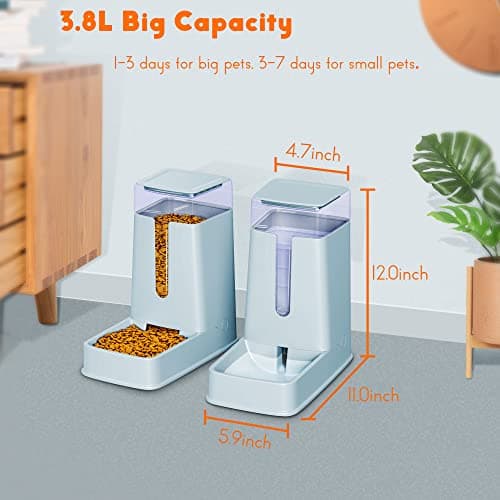 Automatic Pet Feeder Small&Medium Pets Automatic Food Feeder and Waterer Set 3.8L, Travel Supply Feeder and Water Dispenser for Dogs Cats Pets Animals (light gray) — view 2
