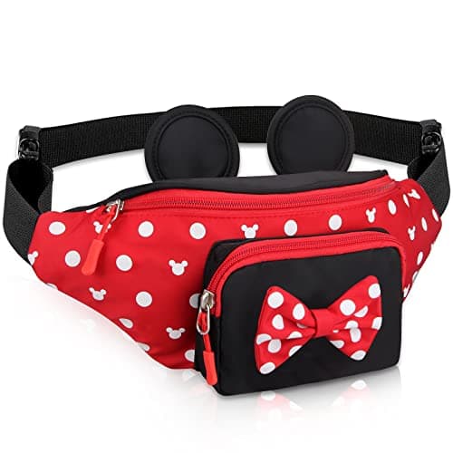 Disney Minnie Mouse Fanny Pack for Women, Travel Waist Bag with Mouse Ears, Teen Girls Belt Pack, Outdoor Hiking Bum Bag