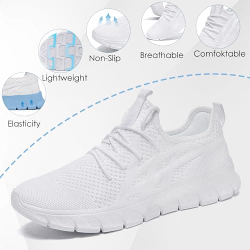 LANGFEUU Mens Trainers Breathable Lightweight Non-Slip White UK Size 9.5 — view 2