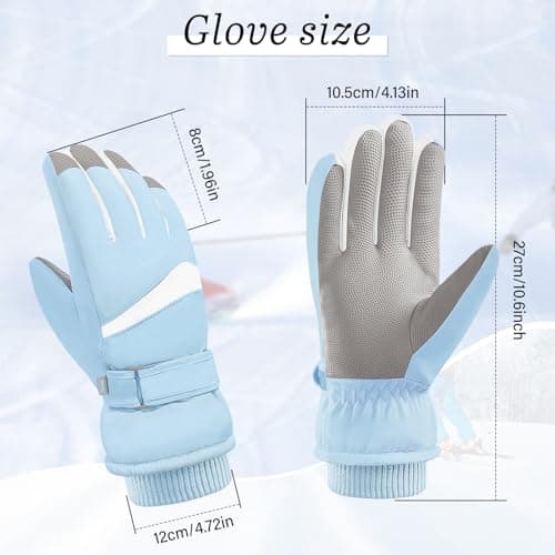 Andiker Women Waterproof Ski Gloves, Winter Touchscreen Thermal Gloves with Fleece, Windproof Snowboard Glove for Skiing Running and Cycling (Blue-white) — view 6