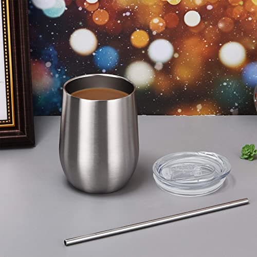 Livole Wine Tumbler Gifts Set of 4, 12 Oz Stainless Steel Double Wall Vacuum Wine Glass with Lid and Straw, Unbreakable Stemless Travel Coffee Mug Cup for Family Gathering, Picnic Christmas Gifting — view 4