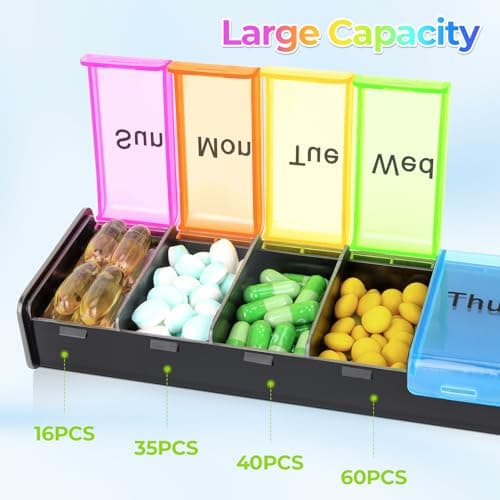 Alyvisun Pill Box 7 Day 1 Times a Day, Weekly Tablet Organiser, Travel Daily Pill Box Organiser 7 Day, Large Pillbox Tablet Box Portable Pill Case Tablet Dispenser for Travel Work, Black — view 4