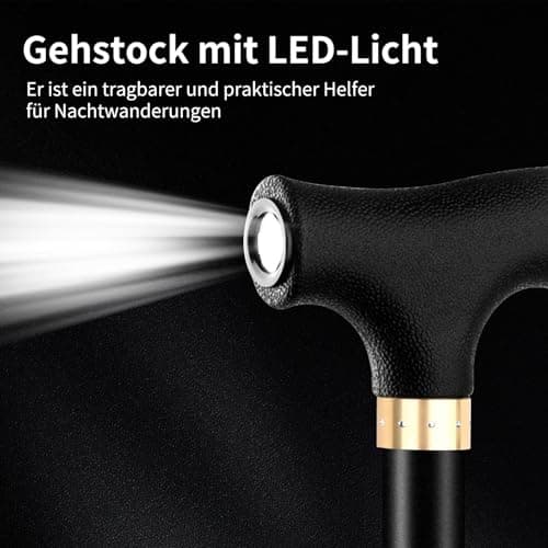 Height Adjustable Walking Sticks for Women and Men, OOCOME Adjustable Walking Cane with LED Light and Rubber Tips, Aluminium Walking Stick for Elderly Arthritis Seniors and Disabled (Black) — view 2