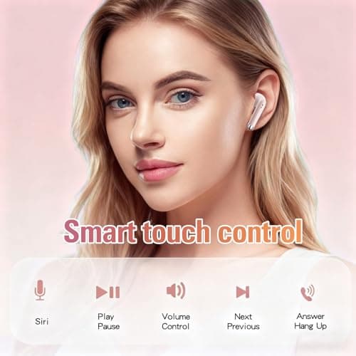 Pink True Wireless Earbuds Bluetooth 5.3 with Microphone for Working Out Noise Canceling Blue Tooth Ear Buds Deep Bass TWS Wireless Earphones with Charging Case in Ear Headphone for iPhone Android — view 4